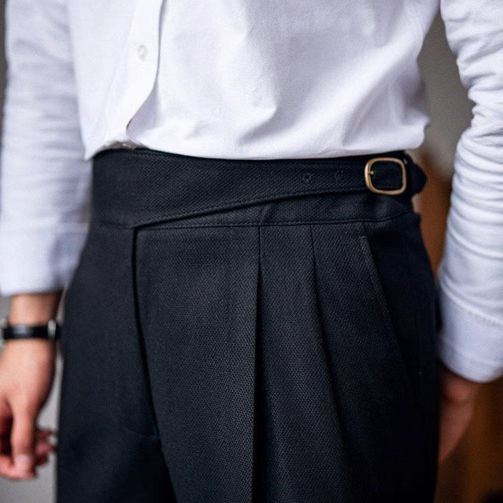 Classic Men's Trousers with Buckle - Oliver-Dark Blue-XS-Nora Luxe