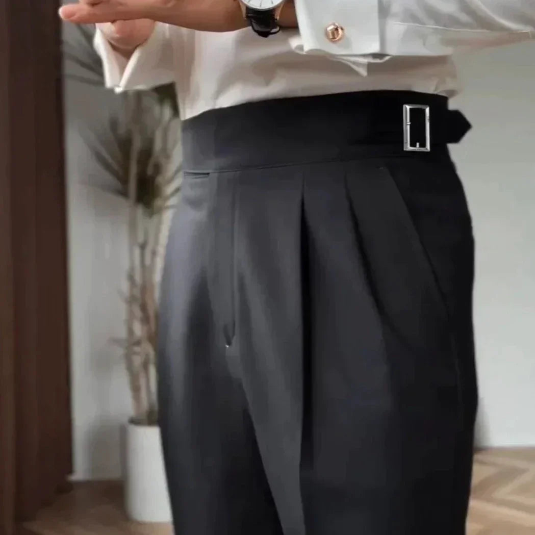 Classic Men's Trousers with Buckle - Oliver-Dark Blue-XS-Nora Luxe