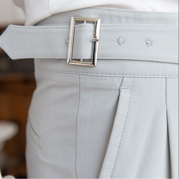 Classic Men's Trousers with Buckle - Oliver-Dark Blue-XS-Nora Luxe