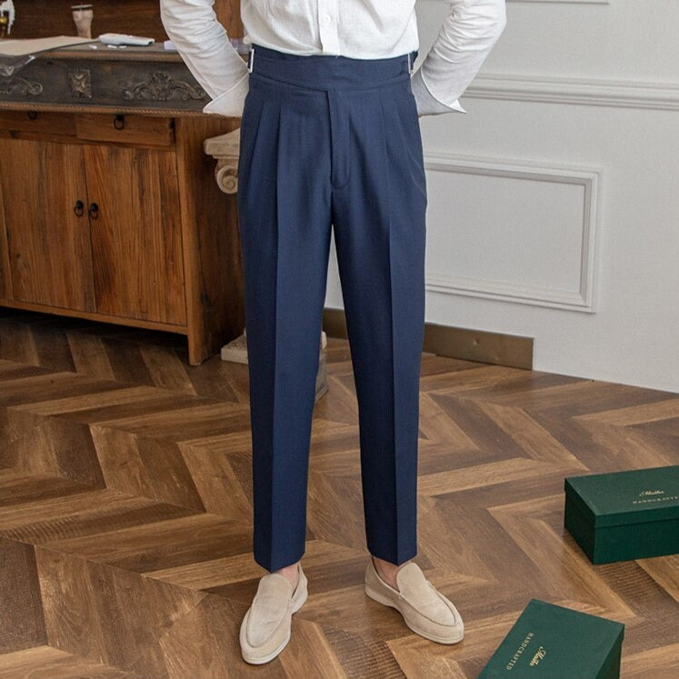 Classic Men's Trousers with Buckle - Oliver-Dark Blue-XS-Nora Luxe