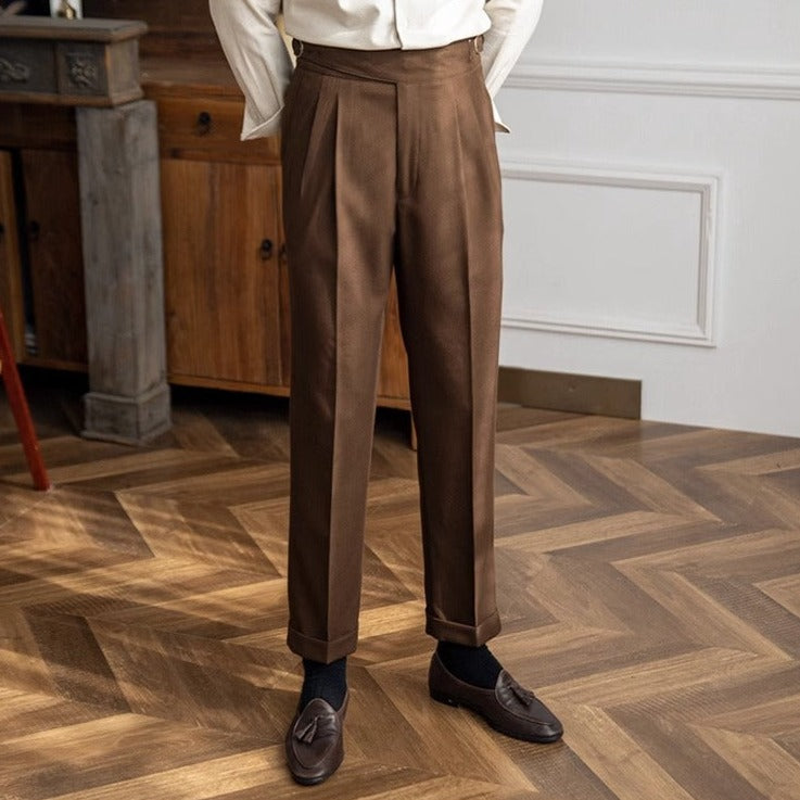 Classic Men's Trousers with Buckle - Oliver-Khaki-XS-Nora Luxe