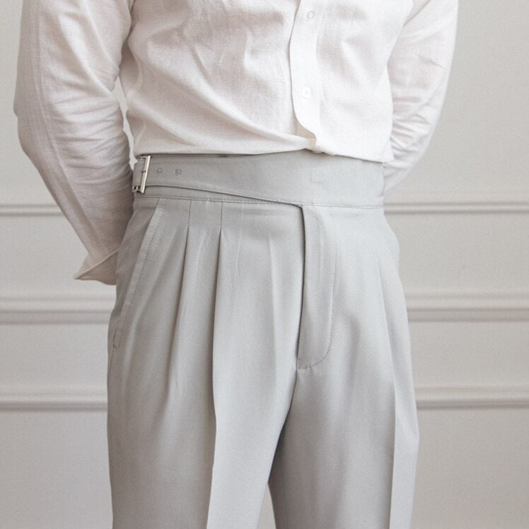 Classic Men's Trousers with Buckle - Oliver-Light Gray-XS-Nora Luxe