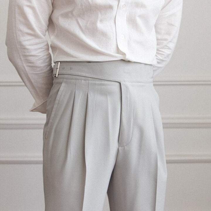 Classic Men's Trousers with Buckle - Oliver-Light Gray-XS-Nora Luxe