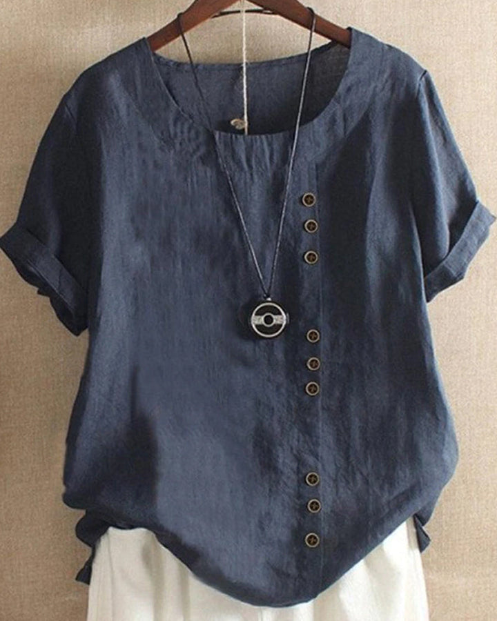 Classic Plain T-shirt with Short Sleeves and Round Neck - Emma-Blue-S-Nora Luxe