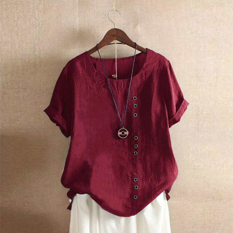 Classic Plain T-shirt with Short Sleeves and Round Neck - Emma-Bordeaux red-S-Nora Luxe
