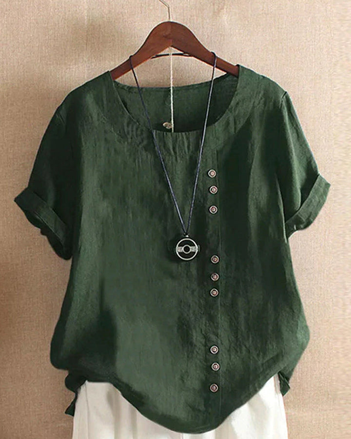 Classic Plain T-shirt with Short Sleeves and Round Neck - Emma-Green-S-Nora Luxe