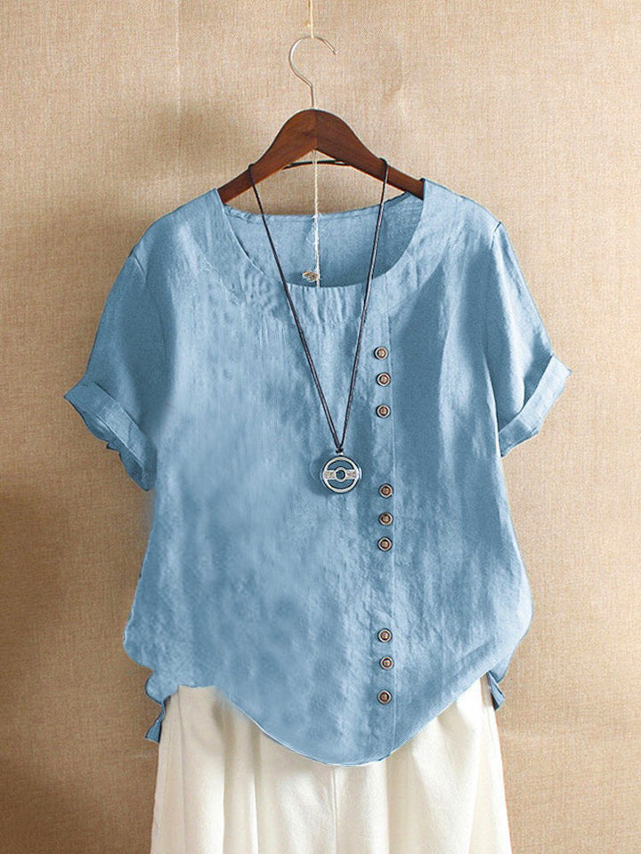 Classic Plain T-shirt with Short Sleeves and Round Neck - Emma-Heavenly blue-S-Nora Luxe