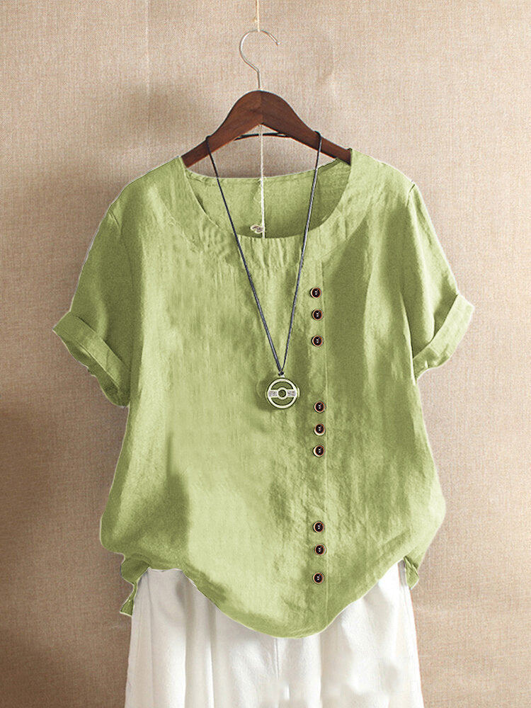 Classic Plain T-shirt with Short Sleeves and Round Neck - Emma-Mint green-S-Nora Luxe