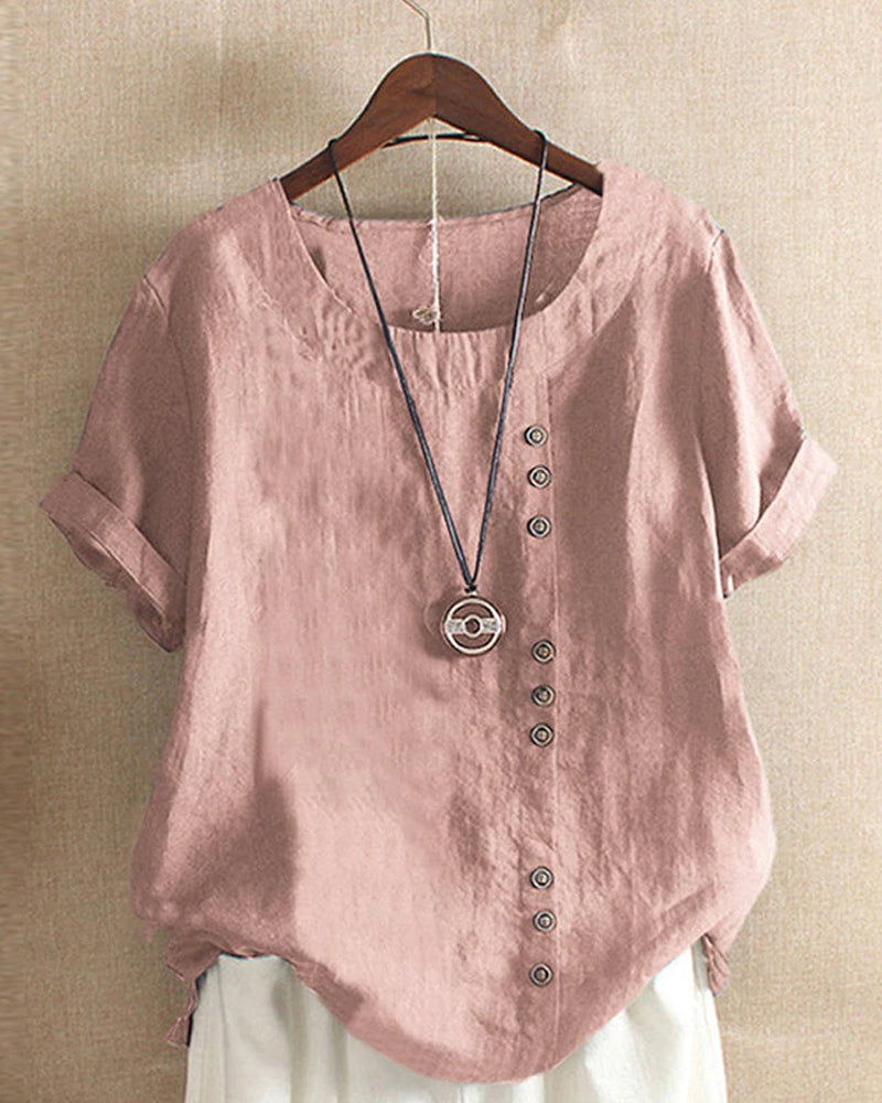 Classic Plain T-shirt with Short Sleeves and Round Neck - Emma-Pink-S-Nora Luxe
