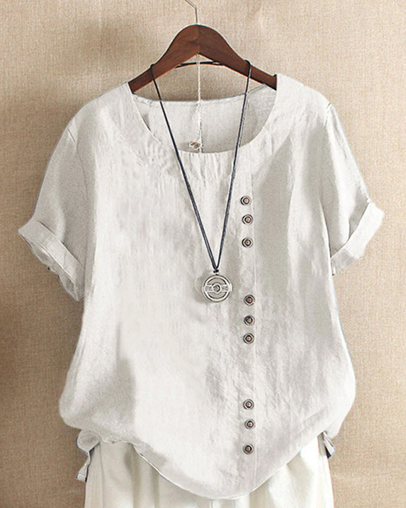 Classic Plain T-shirt with Short Sleeves and Round Neck - Emma-White-S-Nora Luxe