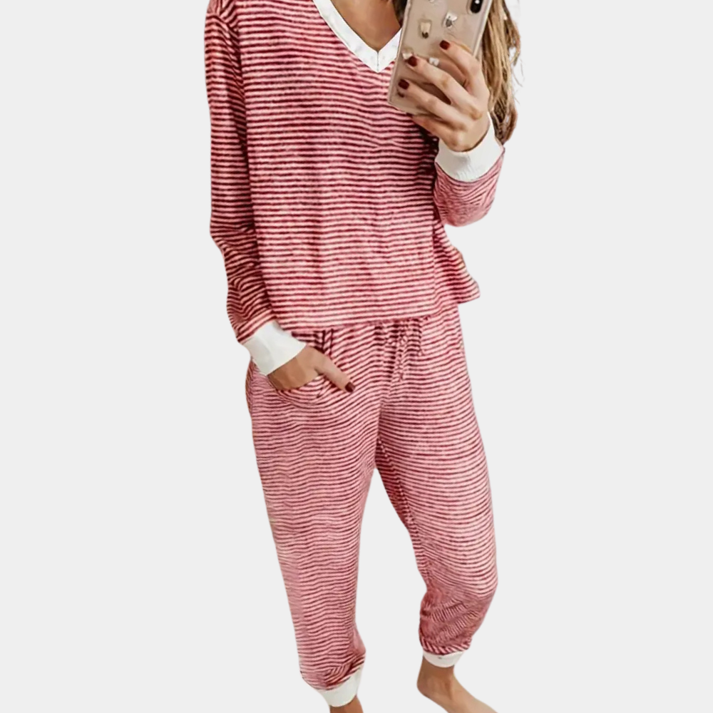 Classic Pyjama Set for Women - Celeste-Red-XS-Nora Luxe