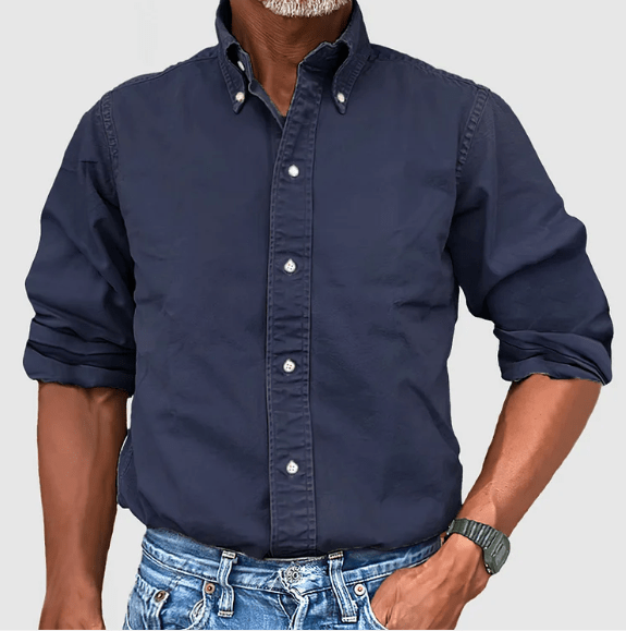 Classic Shirt with Long Sleeves - Damien-Dark blue-S-Nora Luxe