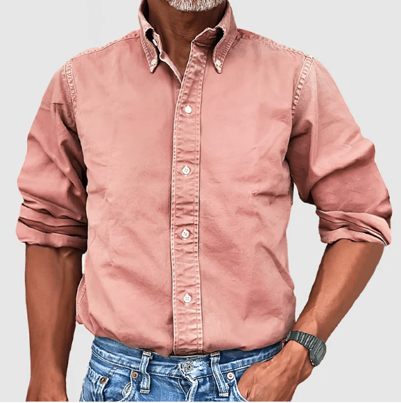 Classic Shirt with Long Sleeves - Damien-Pink-S-Nora Luxe