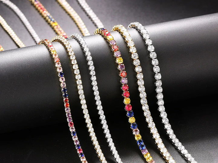 Classic Tennis Necklace with Shimmering Rhinestones-Gold 3mm-Kettenlänge 33cm-Nora Luxe