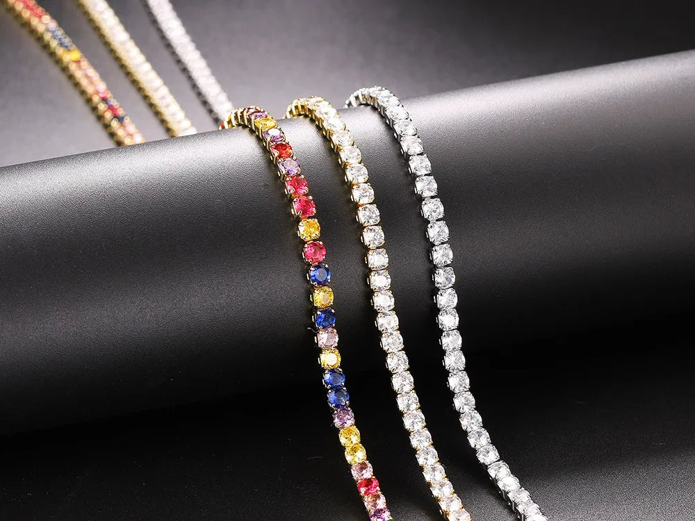 Classic Tennis Necklace with Shimmering Rhinestones-Gold 3mm-Kettenlänge 33cm-Nora Luxe