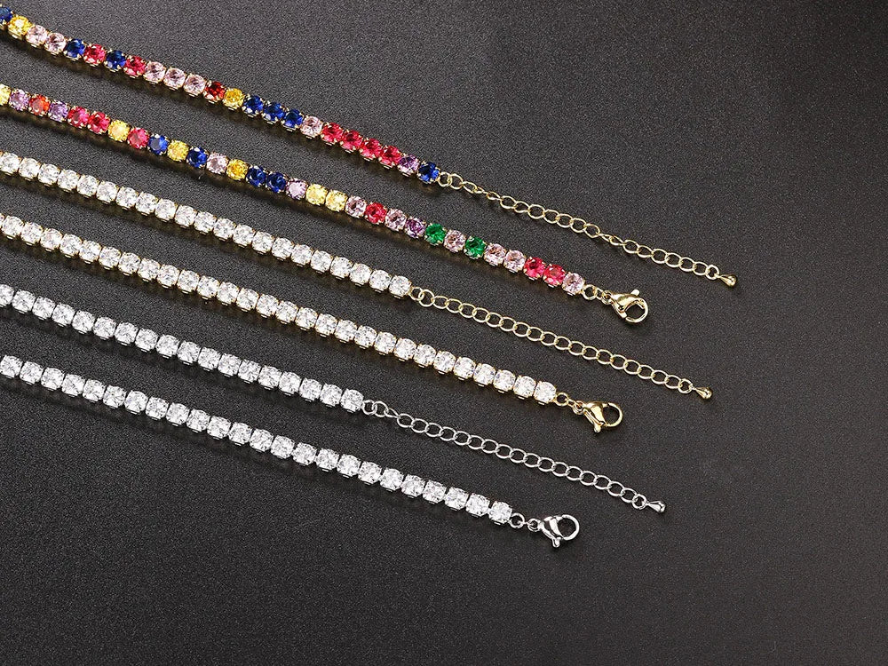 Classic Tennis Necklace with Shimmering Rhinestones-Gold 3mm-Kettenlänge 33cm-Nora Luxe