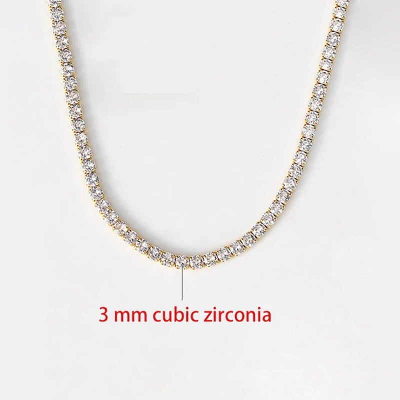 Classic Tennis Necklace with Shimmering Rhinestones-Gold 3mm-Kettenlänge 33cm-Nora Luxe