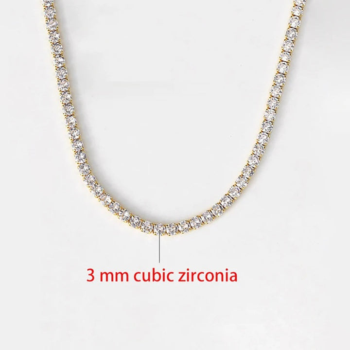 Classic Tennis Necklace with Shimmering Rhinestones-Gold 3mm-Kettenlänge 33cm-Nora Luxe