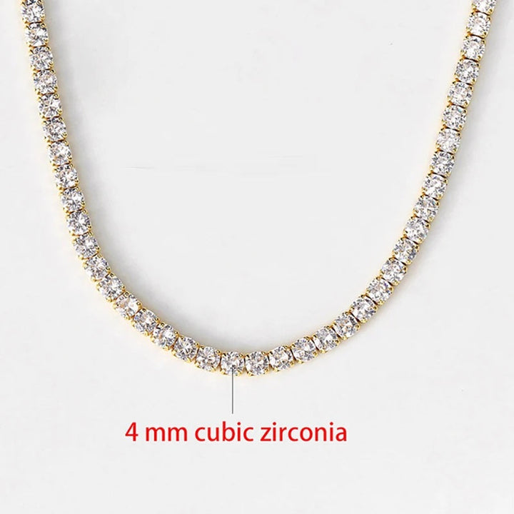 Classic Tennis Necklace with Shimmering Rhinestones-Gold 4mm-Kettenlänge 33cm-Nora Luxe
