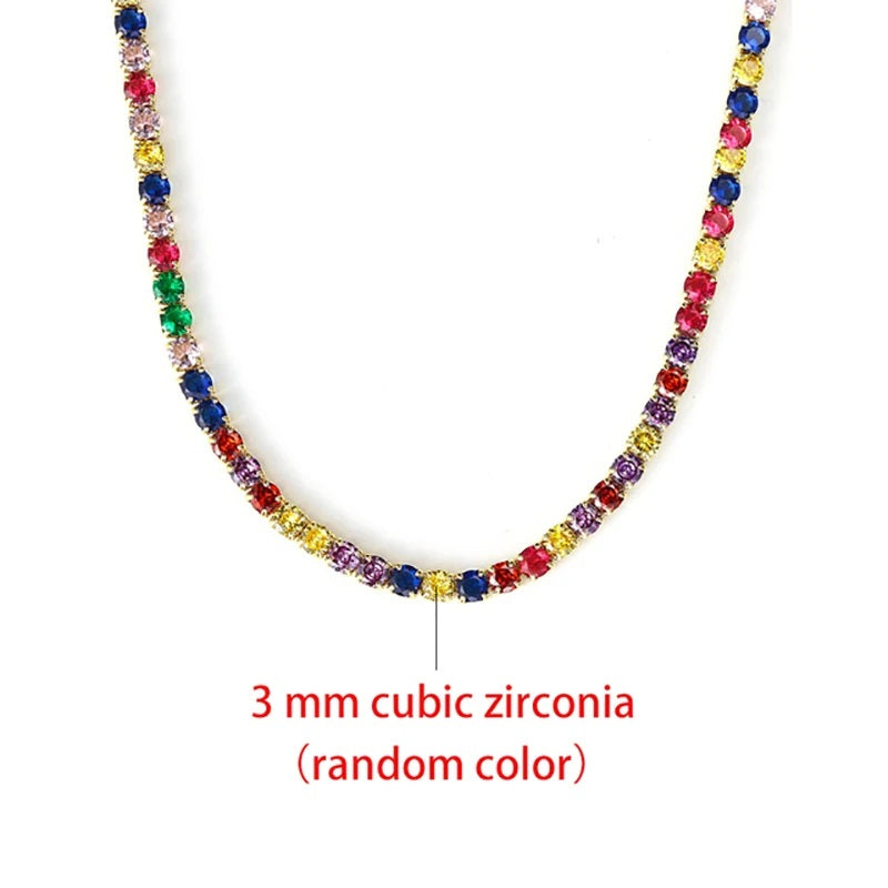 Classic Tennis Necklace with Shimmering Rhinestones-Rainbow 3mm-Kettenlänge 33cm-Nora Luxe