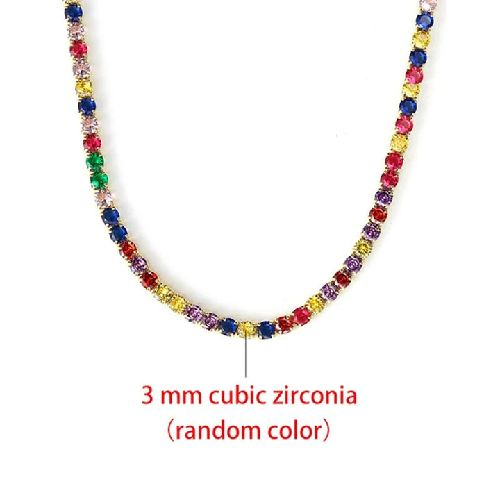 Classic Tennis Necklace with Shimmering Rhinestones-Rainbow 3mm-Kettenlänge 33cm-Nora Luxe