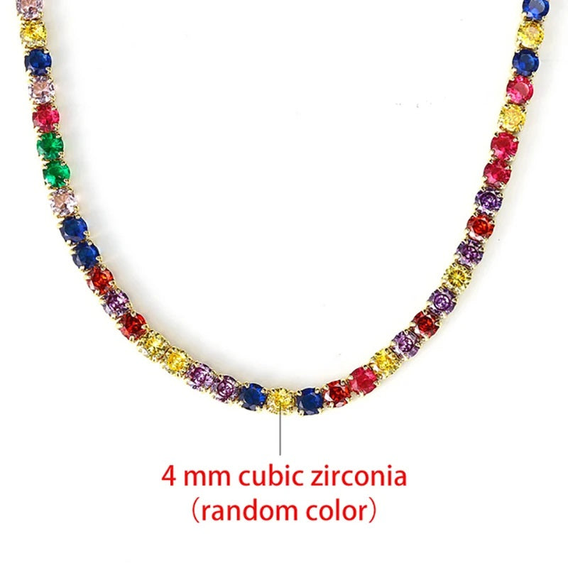 Classic Tennis Necklace with Shimmering Rhinestones-Rainbow 4mm-Kettenlänge 33cm-Nora Luxe