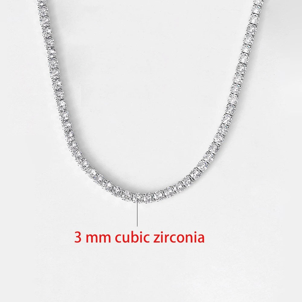 Classic Tennis Necklace with Shimmering Rhinestones-White gold 3mm-Kettenlänge 33cm-Nora Luxe