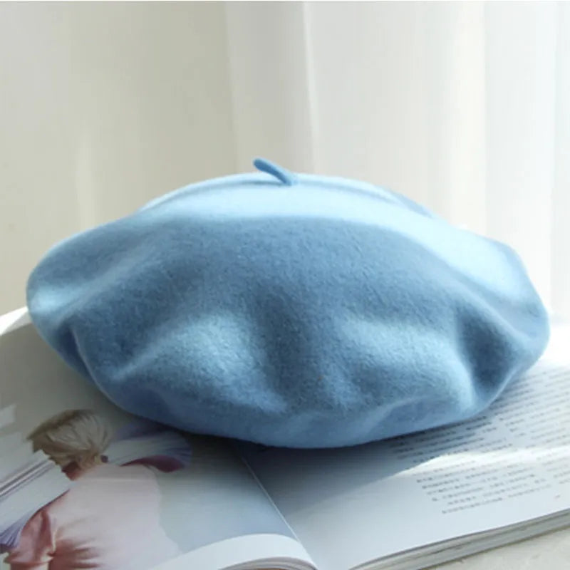 Classic Wool Beret - Marlene-Light Blue-Nora Luxe
