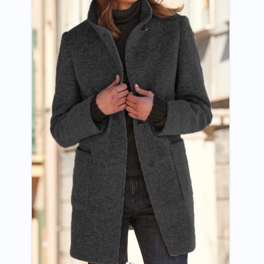 Classic Wool Ladies' Coat with Retro Button Closure - Amanda-Black-S-Nora Luxe