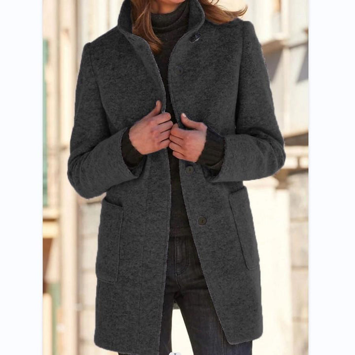 Classic Wool Ladies' Coat with Retro Button Closure - Amanda-Black-S-Nora Luxe