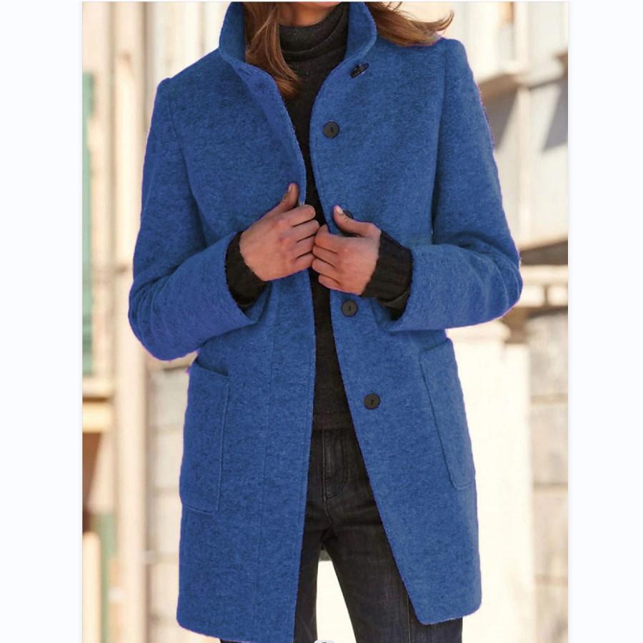 Classic Wool Ladies' Coat with Retro Button Closure - Amanda-Dark Blue-S-Nora Luxe