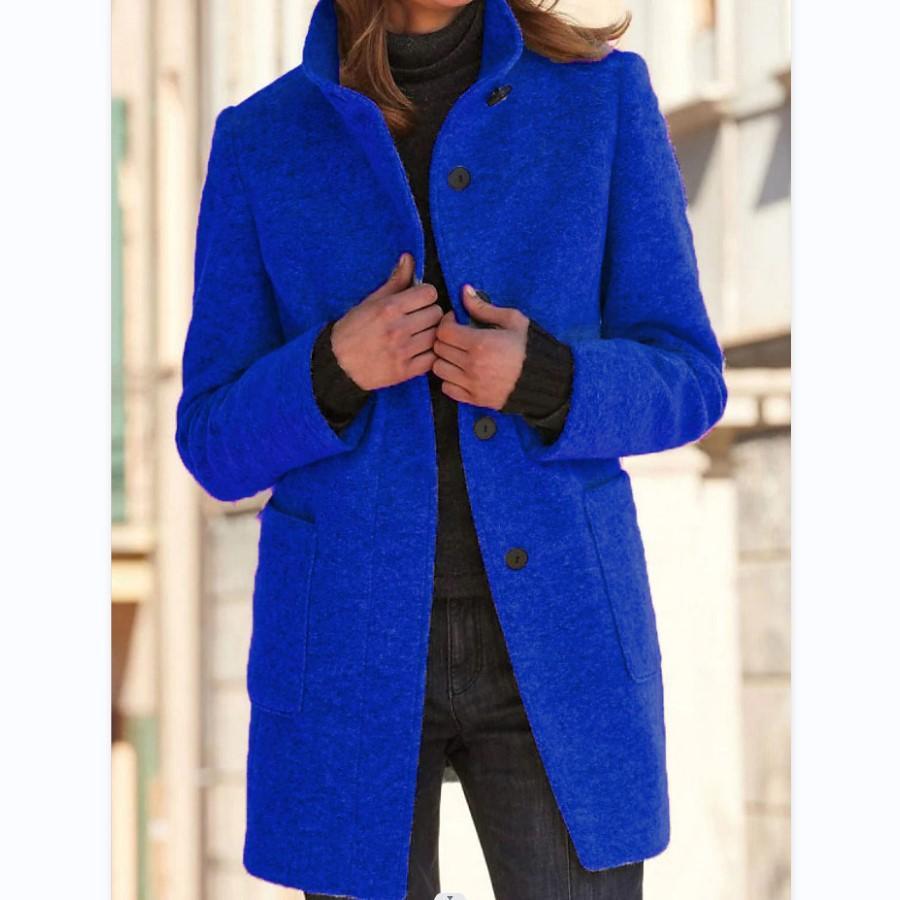 Classic Wool Ladies' Coat with Retro Button Closure - Amanda-Heavenly Blue-S-Nora Luxe