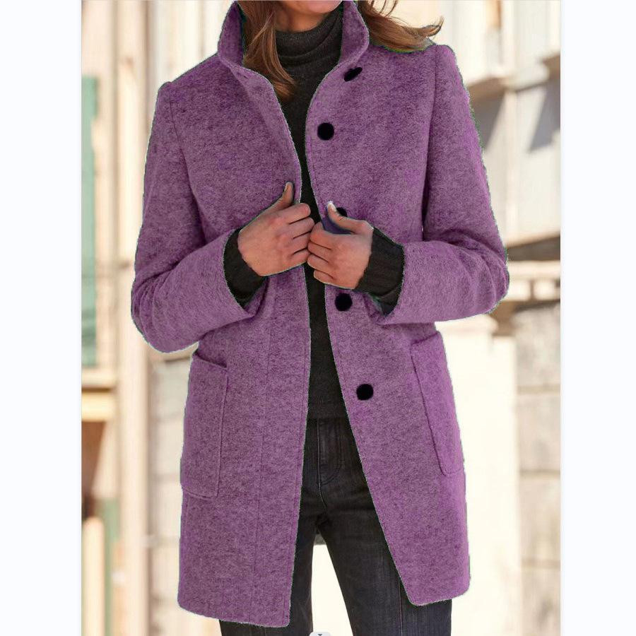 Classic Wool Ladies' Coat with Retro Button Closure - Amanda-Light Purple-S-Nora Luxe