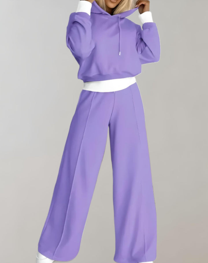 Cléo - Comfy Two-piece Set with Hoodie and Wide Trousers-Purple-S-Nora Luxe