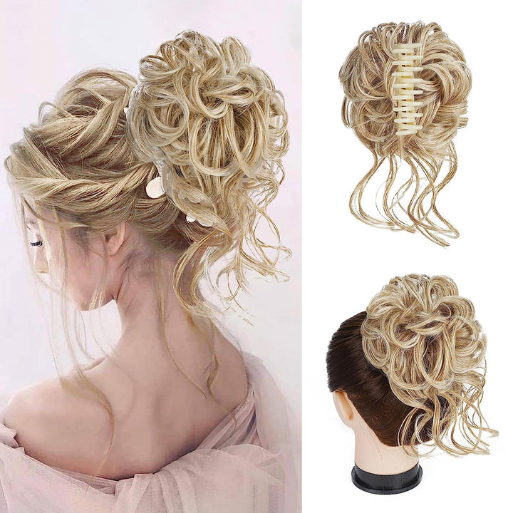 Clip with Hair Extension for Wavy Bun – CurlClip-Blond-Nora Luxe