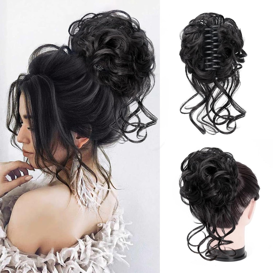 Clip with Hair Extension for Wavy Bun – CurlClip-Dark brown-Nora Luxe