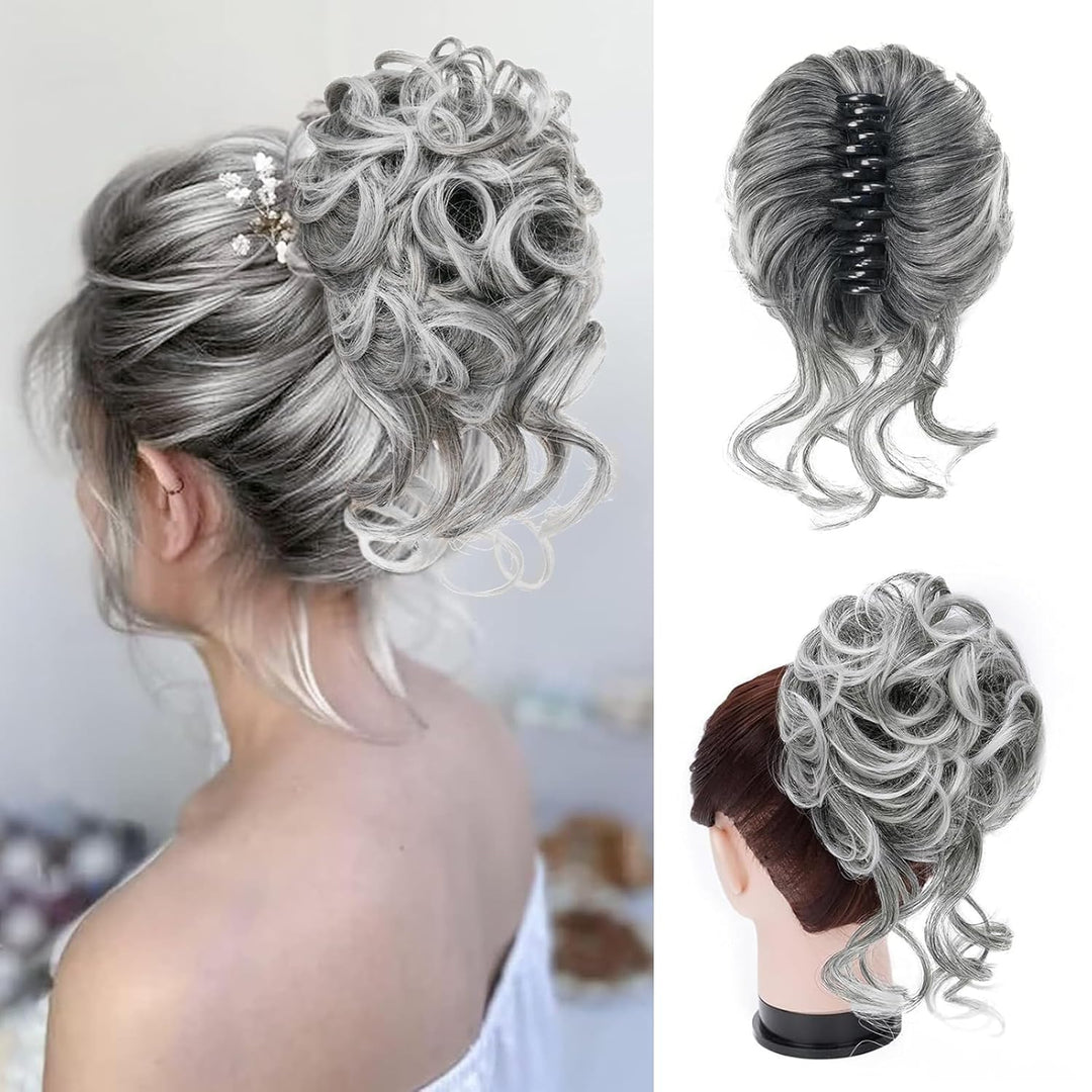Clip with Hair Extension for Wavy Bun – CurlClip-Gray-Nora Luxe