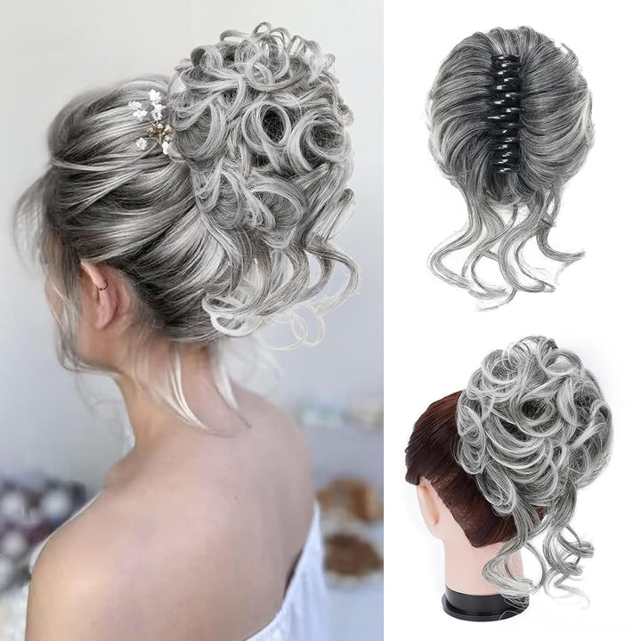 Clip with Hair Extension for Wavy Bun – CurlClip-Gray-Nora Luxe