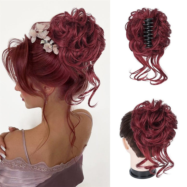 Clip with Hair Extension for Wavy Bun – CurlClip-Red-Nora Luxe