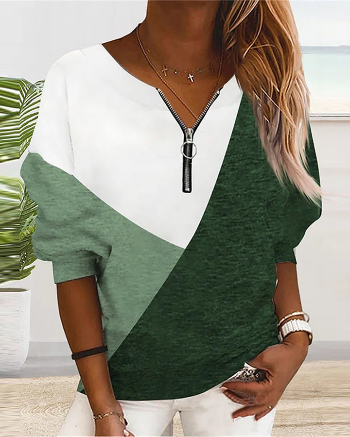 Color Block Zip Sweatshirt - Dana-Gray-S-Nora Luxe