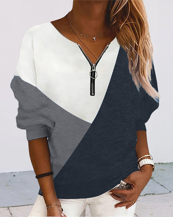 Color Block Zip Sweatshirt - Dana-Gray-S-Nora Luxe