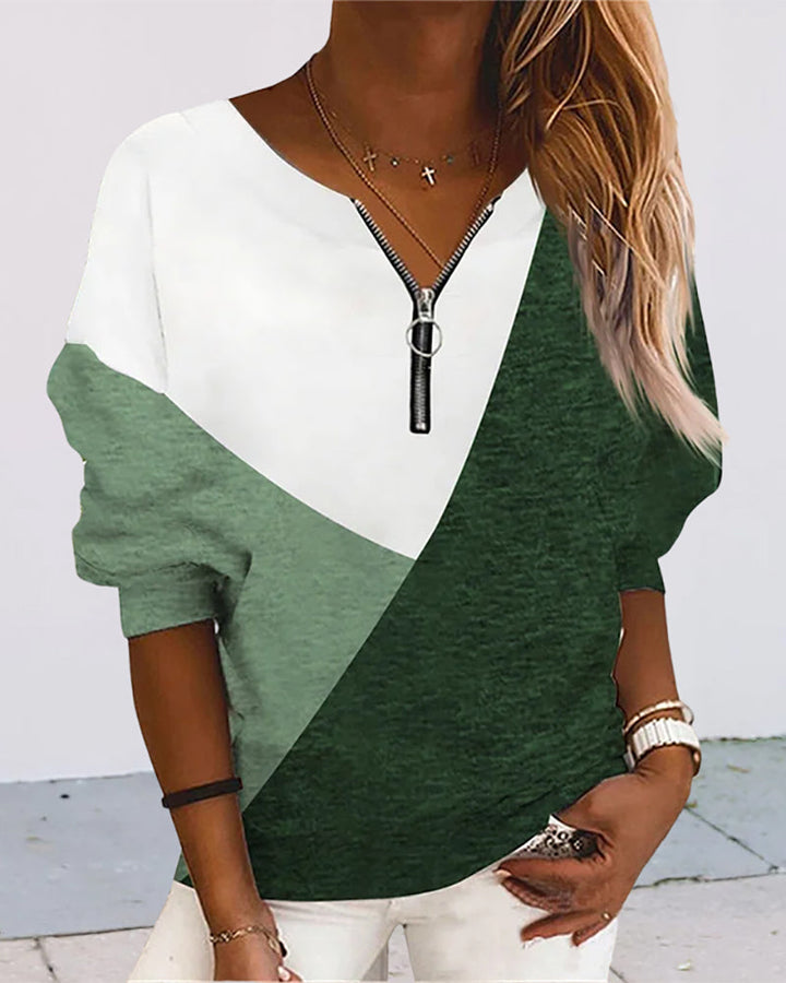 Color Block Zip Sweatshirt - Dana-Green-S-Nora Luxe