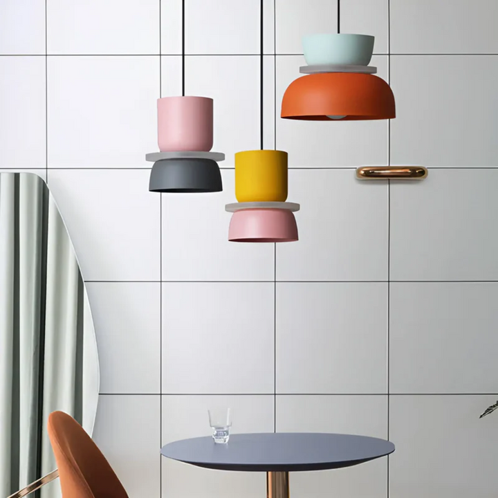 Colorful and Trendy Macaron LED Pendant Light - VividGlow-Yellow-Pink-Nora Luxe