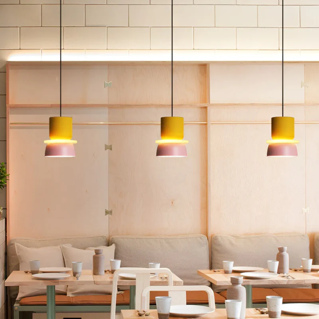 Colorful and Trendy Macaron LED Pendant Light - VividGlow-Yellow-Pink-Nora Luxe