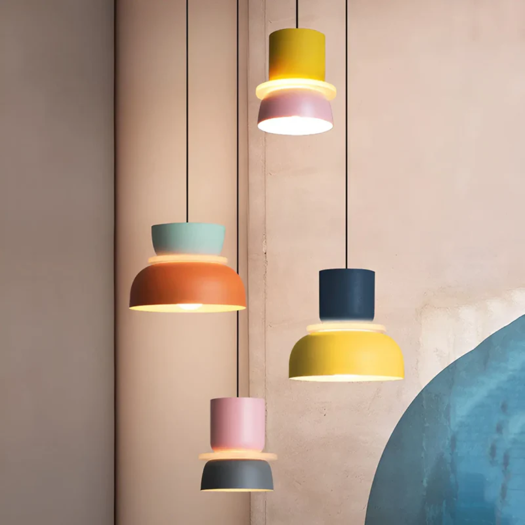 Colorful and Trendy Macaron LED Pendant Light - VividGlow-Yellow-Pink-Nora Luxe