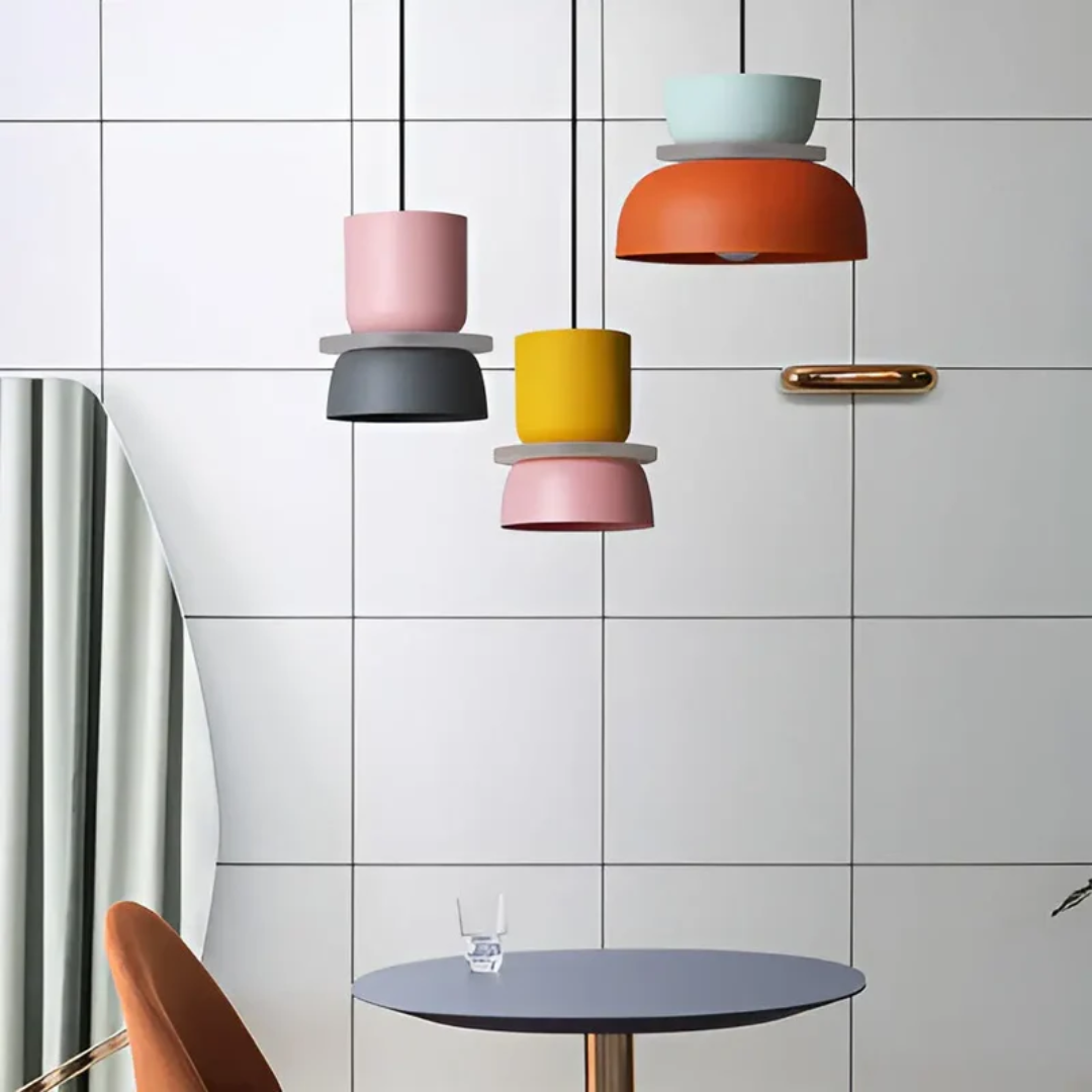 Colorful and Trendy Macaron LED Pendant Light - VividGlow-Yellow-Pink-Nora Luxe