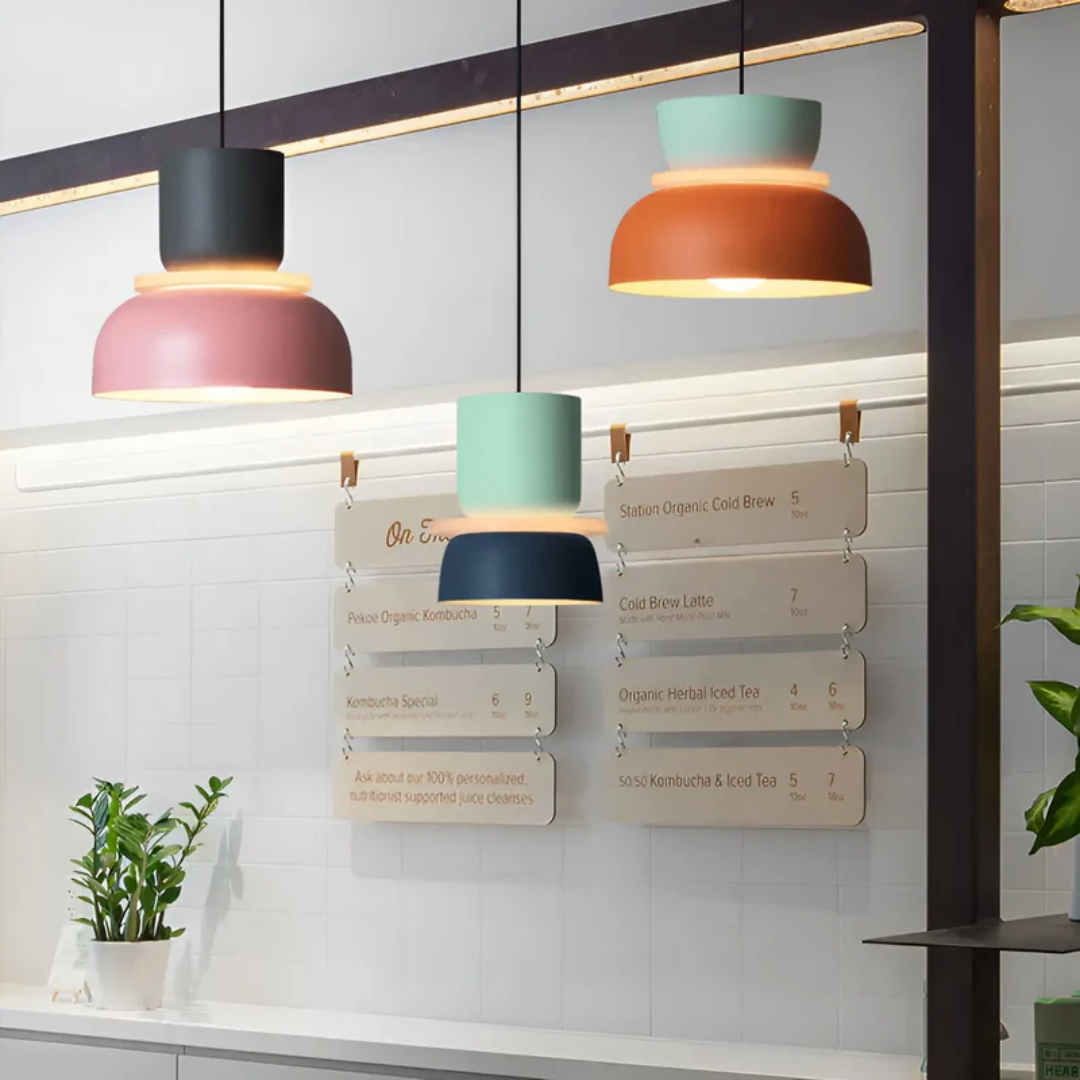 Colorful and Trendy Macaron LED Pendant Light - VividGlow-Yellow-Pink-Nora Luxe