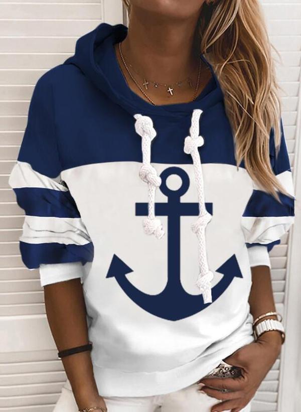 Colour Block Hoodie with Anchor Design - Marinelle-S-Nora Luxe
