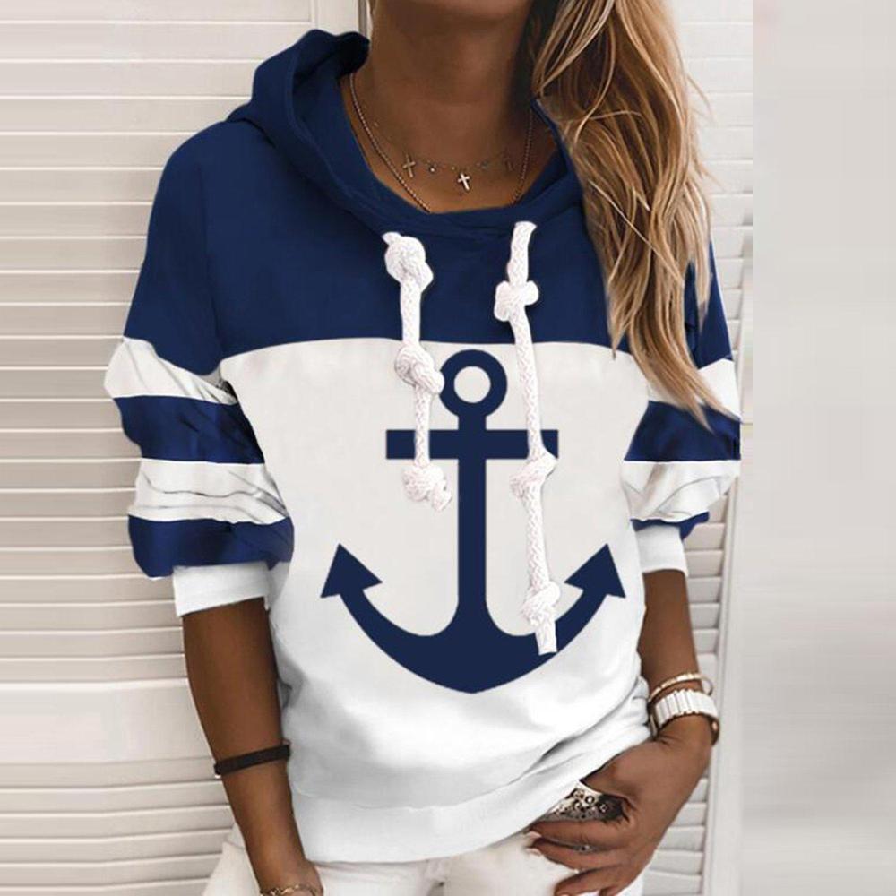 Colour Block Hoodie with Anchor Design - Marinelle-S-Nora Luxe