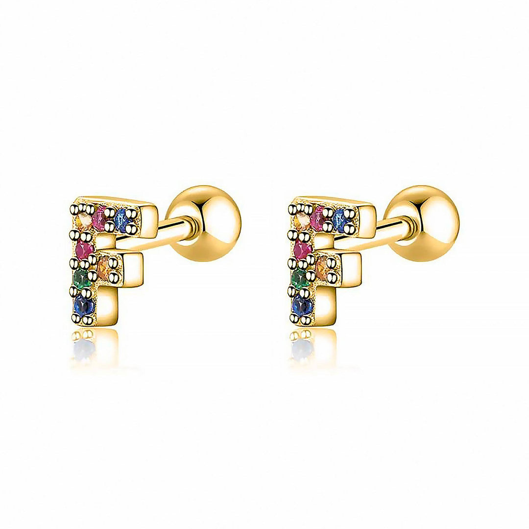 Coloured Letter Earrings - Letria-F-Gold-Nora Luxe